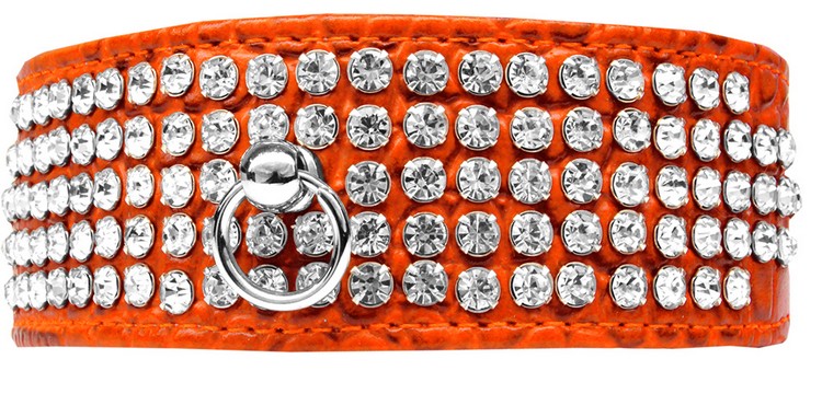 Mirage 5 Row Rhinestone Designer Croc Dog Collar Orange Size 20